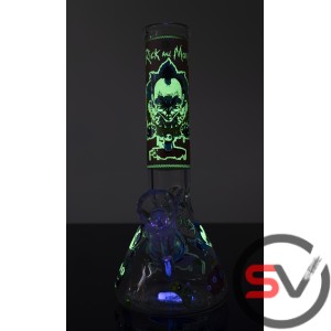 RICK AND MORTY GLASS BEAKER WATER PIPE EVIL CLOWN ORANGE 8inch (GLOW IN DARK)